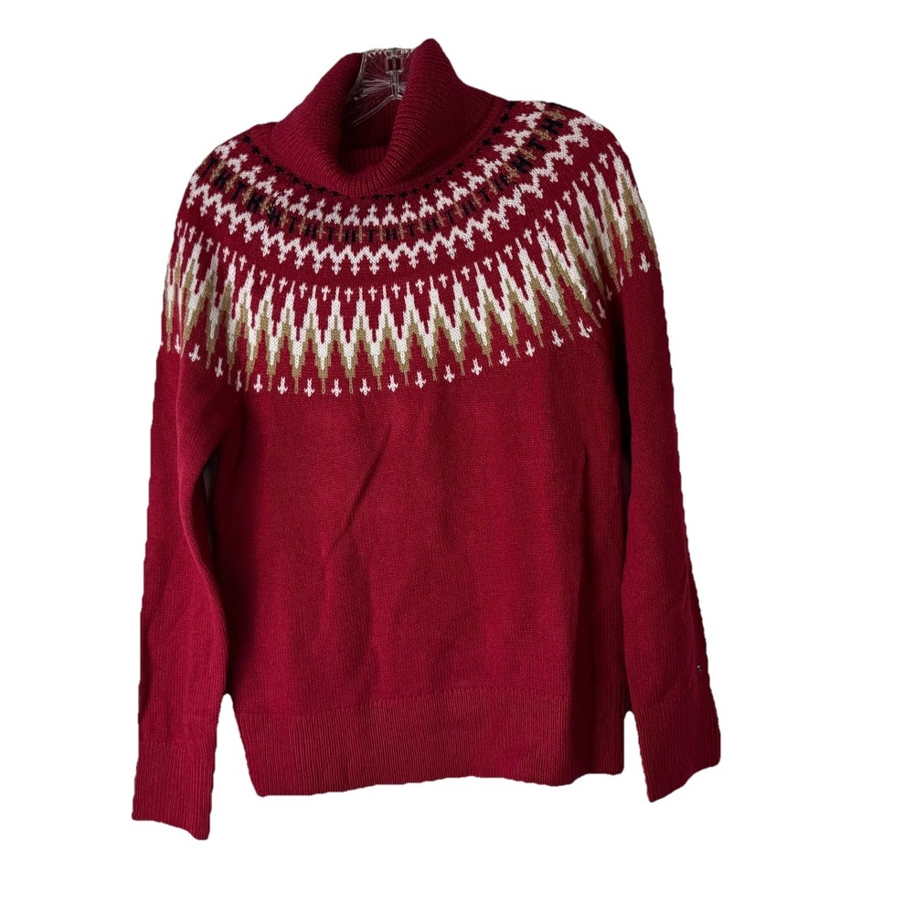 Tommy Hilfiger Womens Fairisle Turtleneck‎ Sweater Sz XS NWT Red